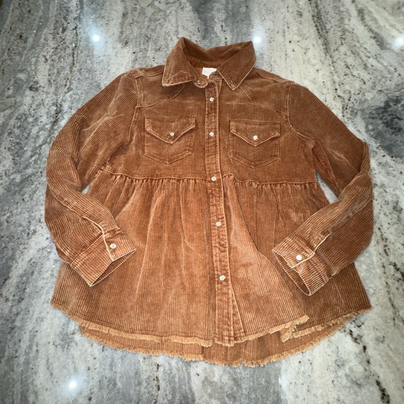 entro Tops - Entro Women's Small Corduroy Shacket Pearl Snaps Baby Doll Fit Long Sleeve Boho
